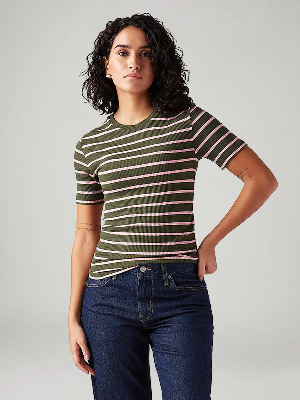 Women's Striped Slim Fit Ribbed Top 1