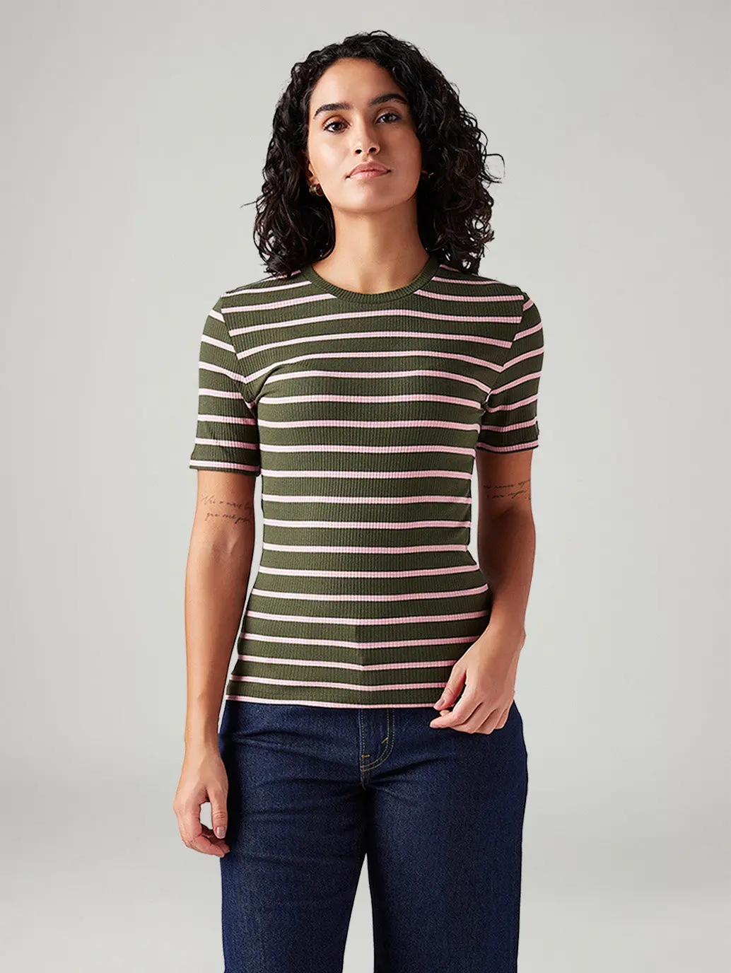 Women's Striped Slim Fit Ribbed Top 2