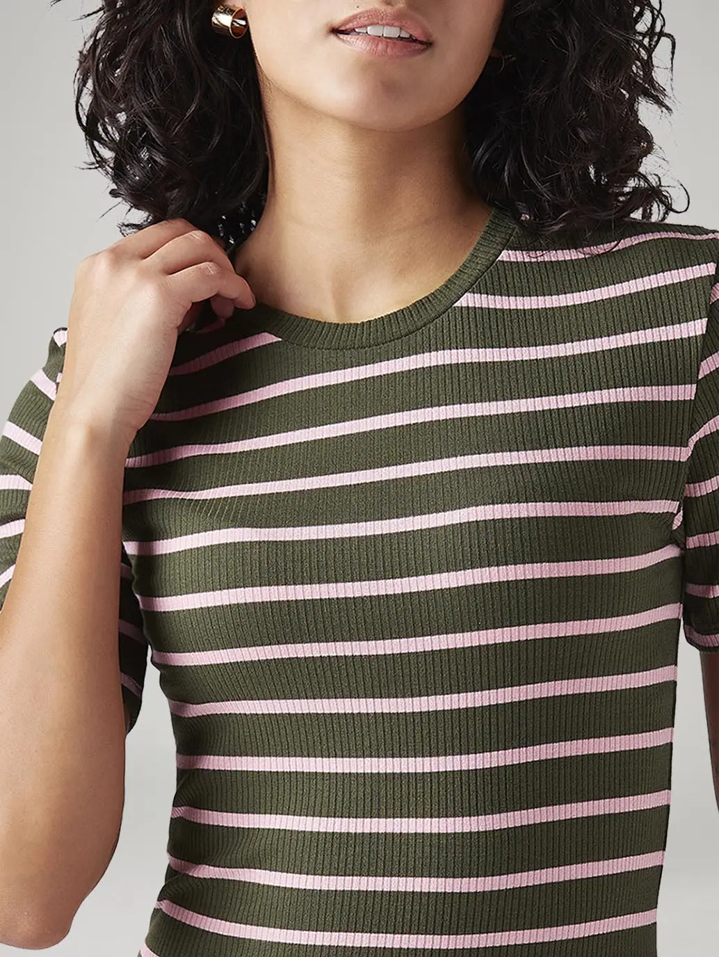 Women's Striped Slim Fit Ribbed Top 4