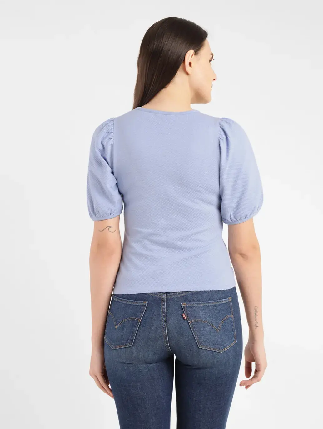 Women's Textured Blue Round Neck Top 3