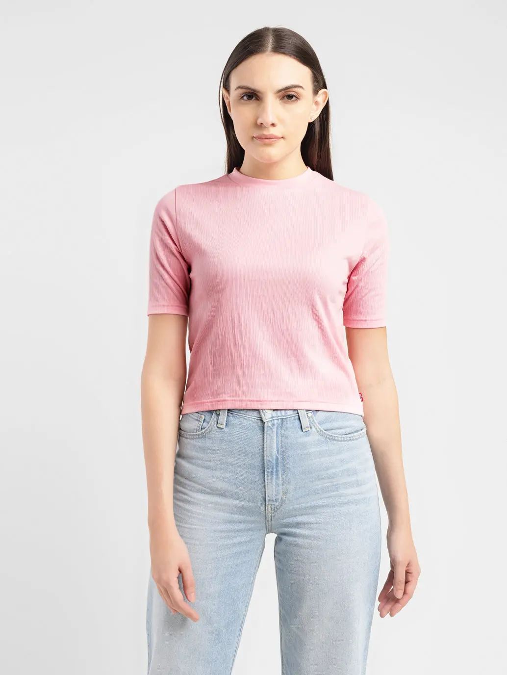 Women's Textured Crew Neck Cropped T-Shirt 2