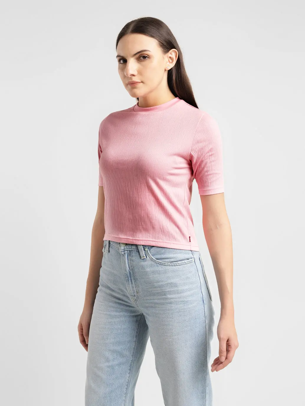 Women's Textured Crew Neck Cropped T-Shirt 4