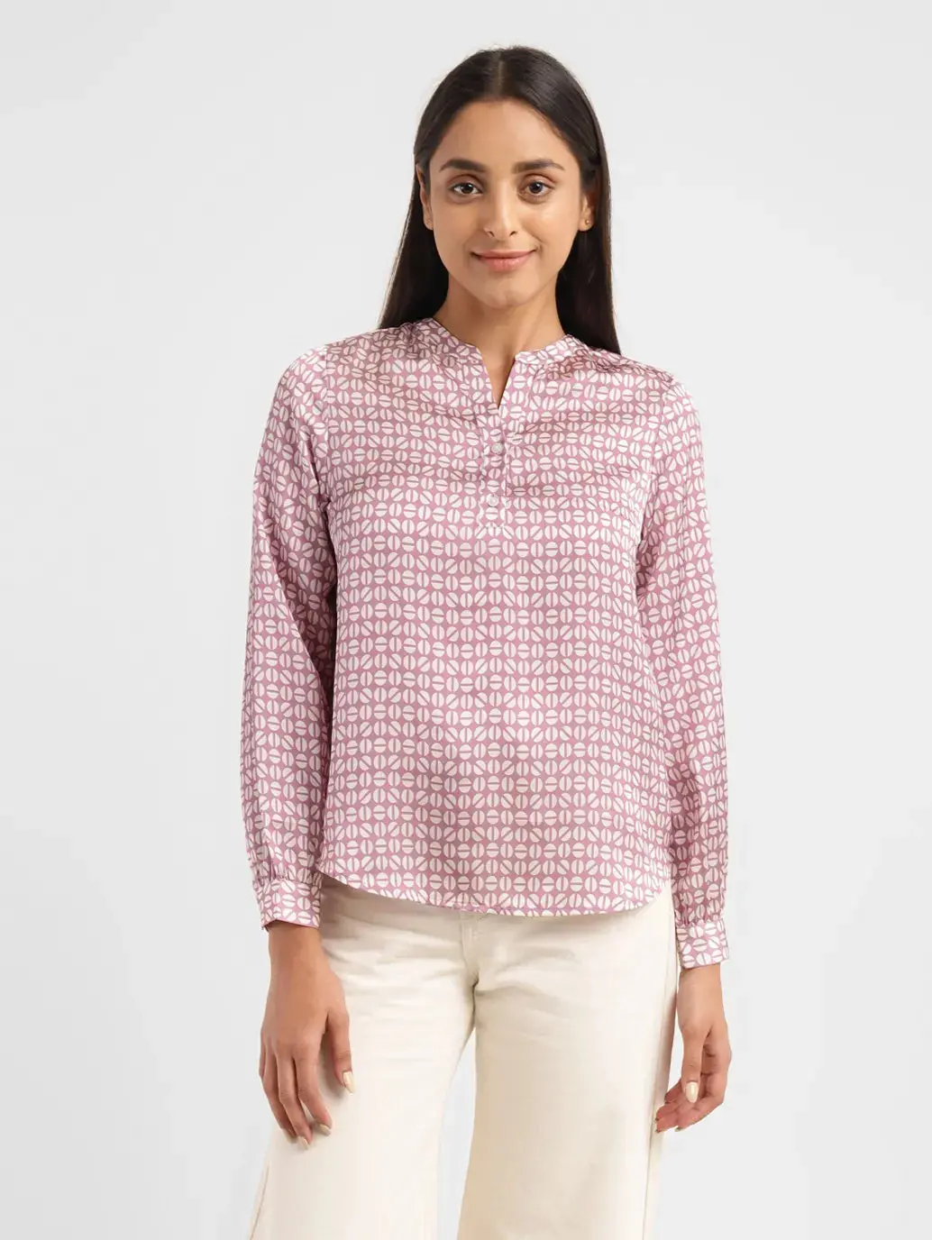 Women's All Over Printed Mandarin Neck Top 1