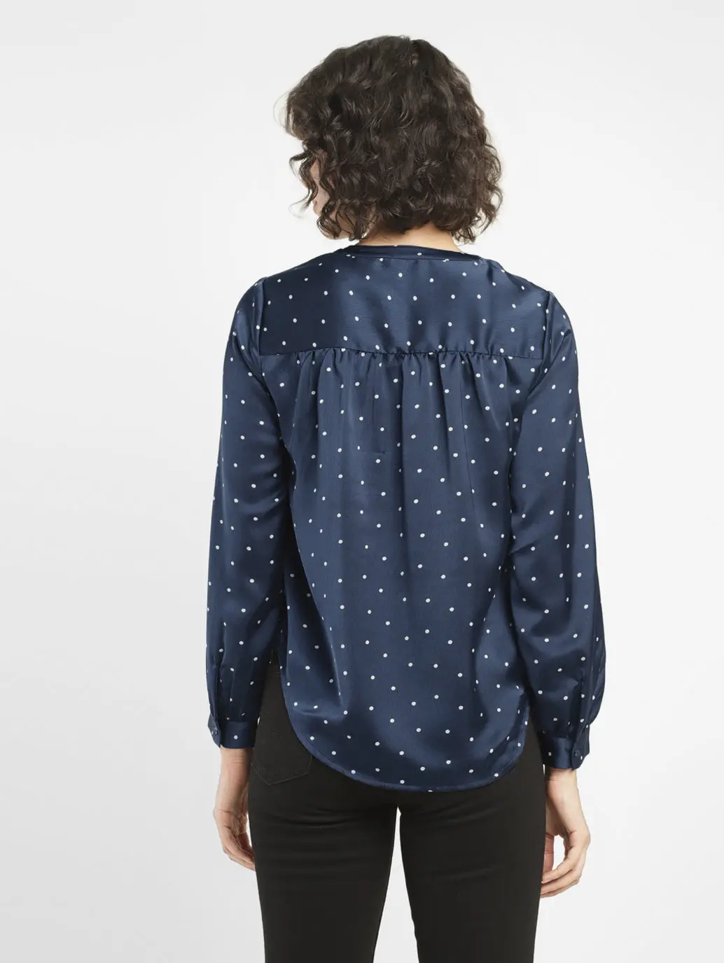 Women's Polka Dot Navy Split Neck Top 2