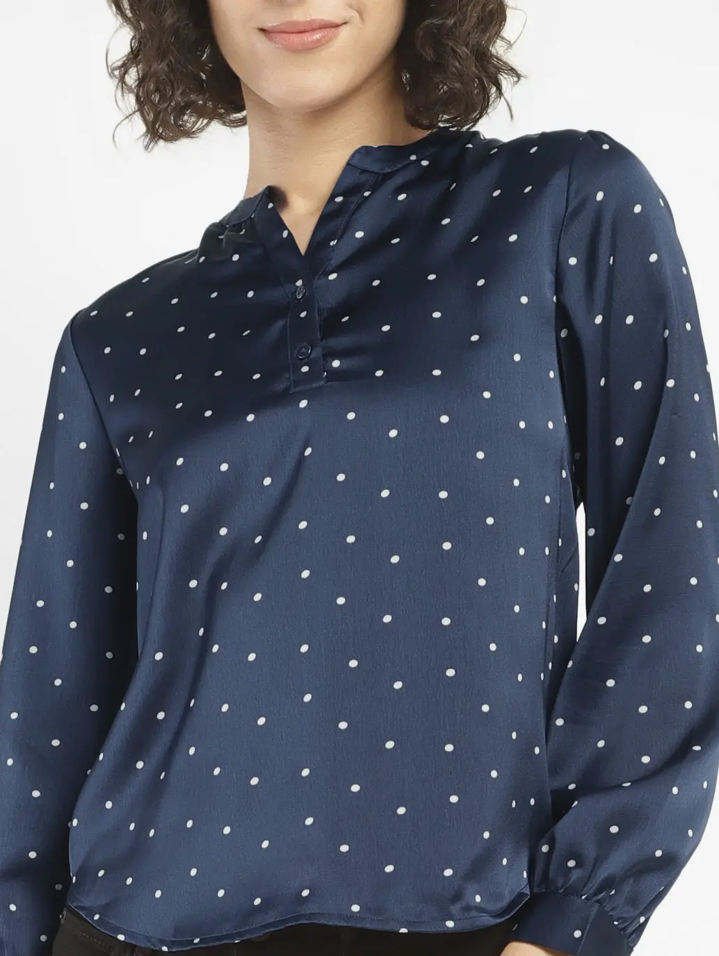 Women's Polka Dot Navy Split Neck Top 4