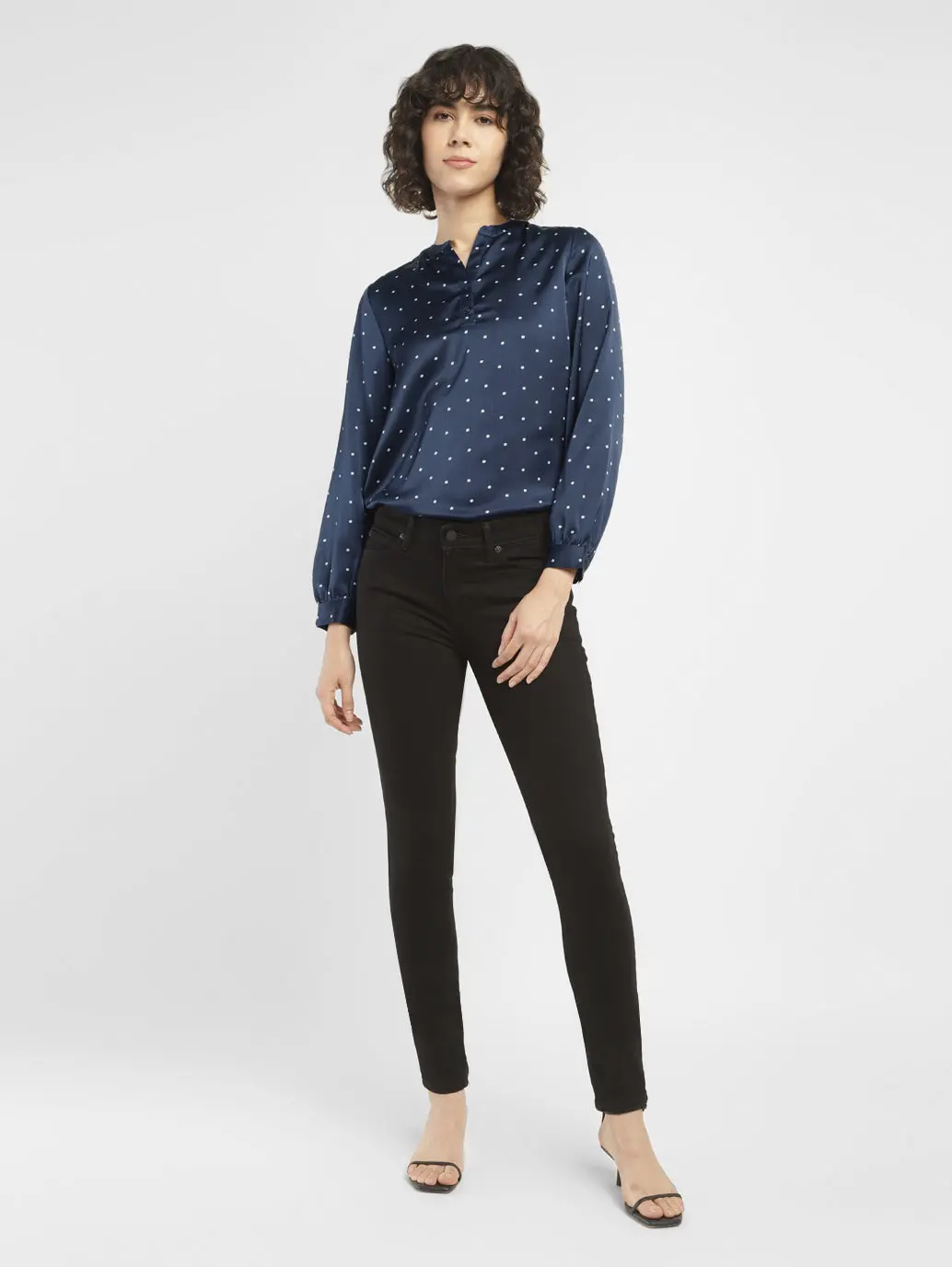 Women's Polka Dot Navy Split Neck Top 5