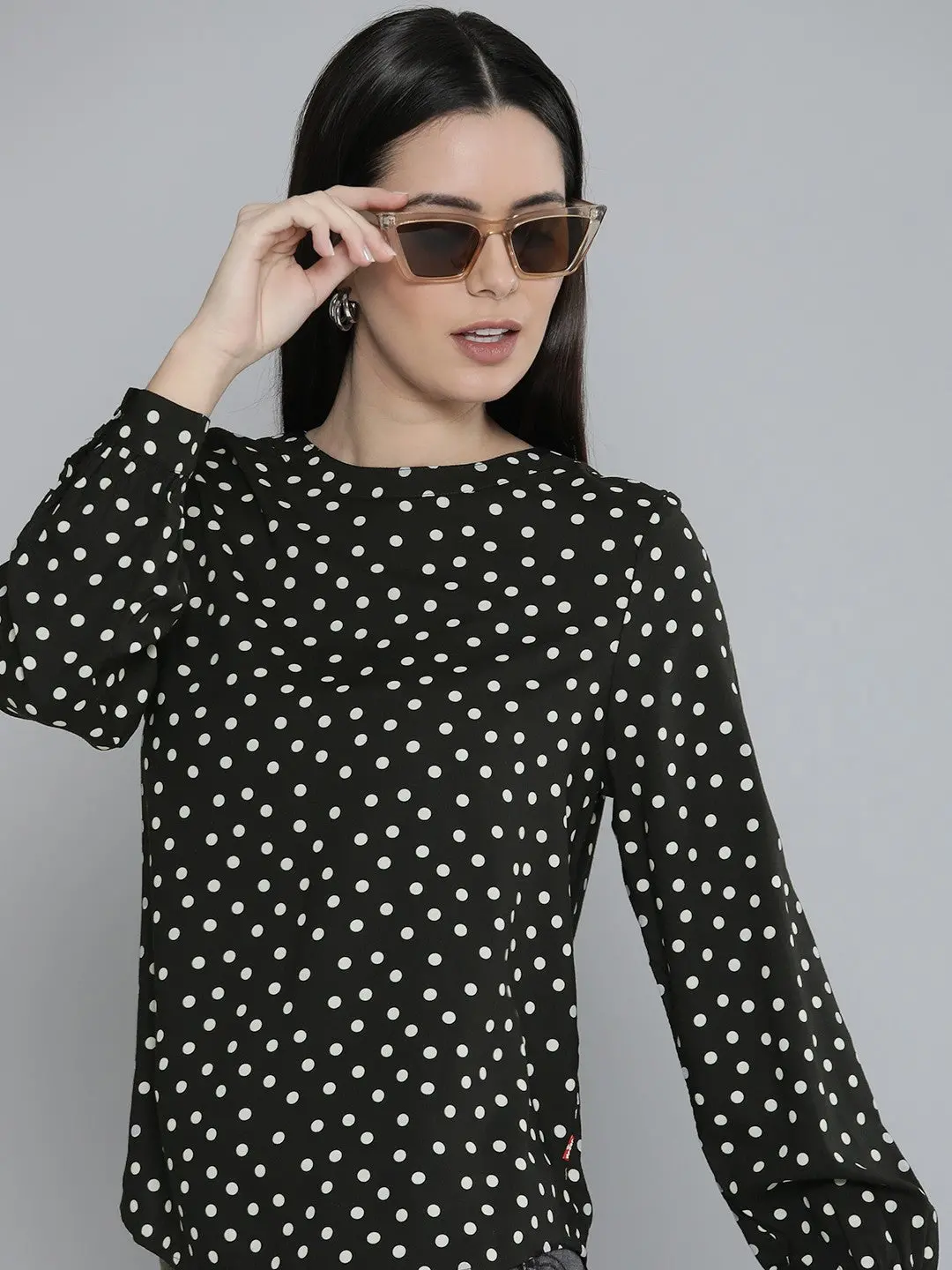 Women's Polka Dot Round Neck Top 1