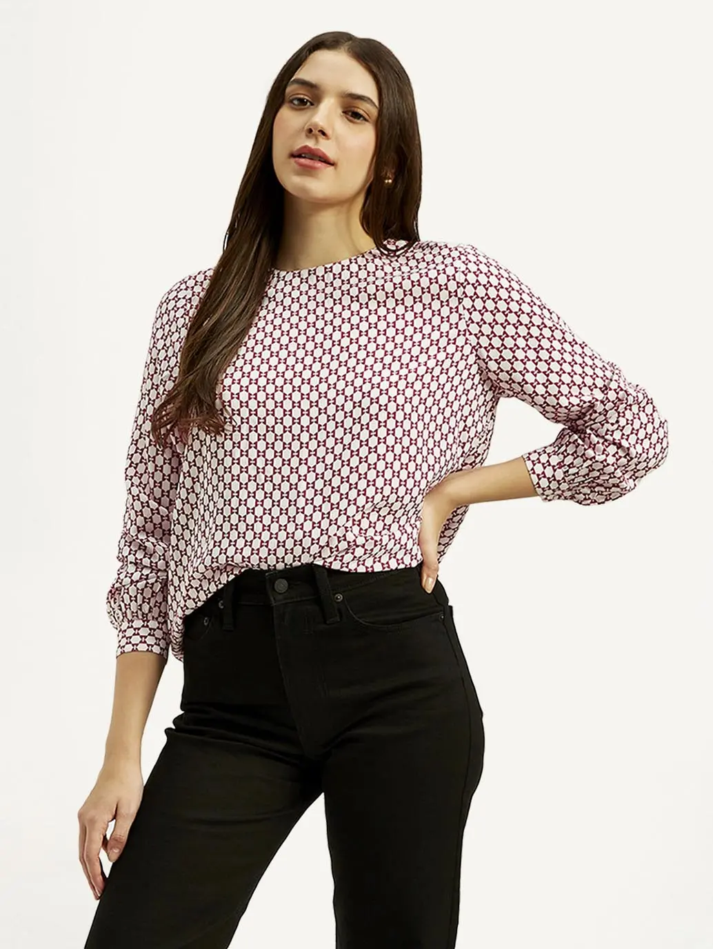 Women's Geometric Round Neck Top 1