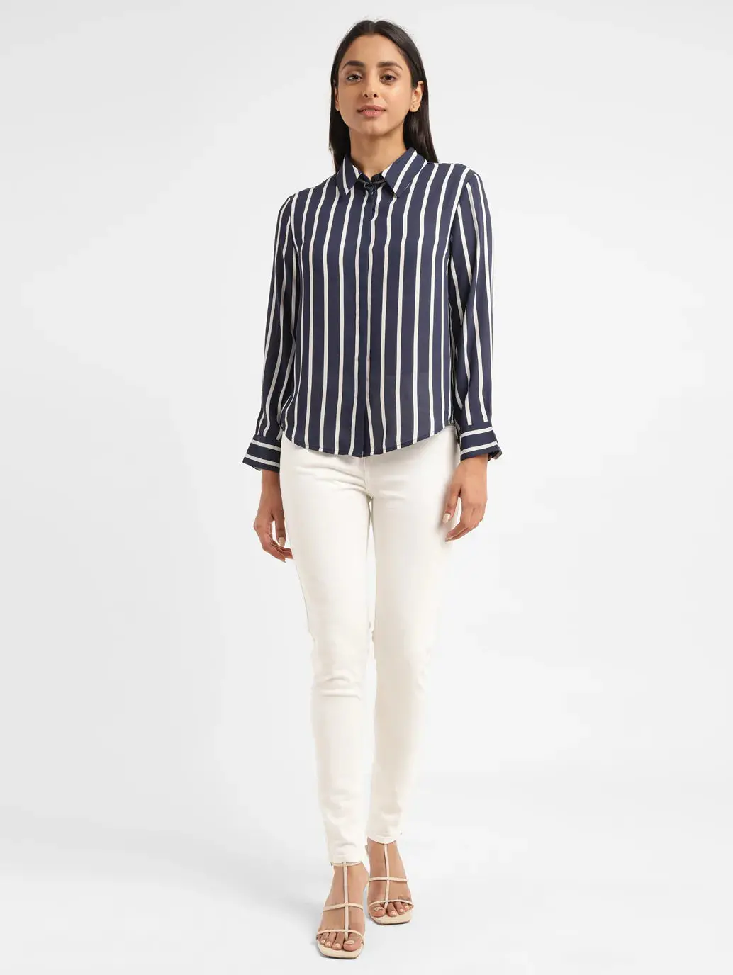 Women's Striped Shirt Collar Shirt 1