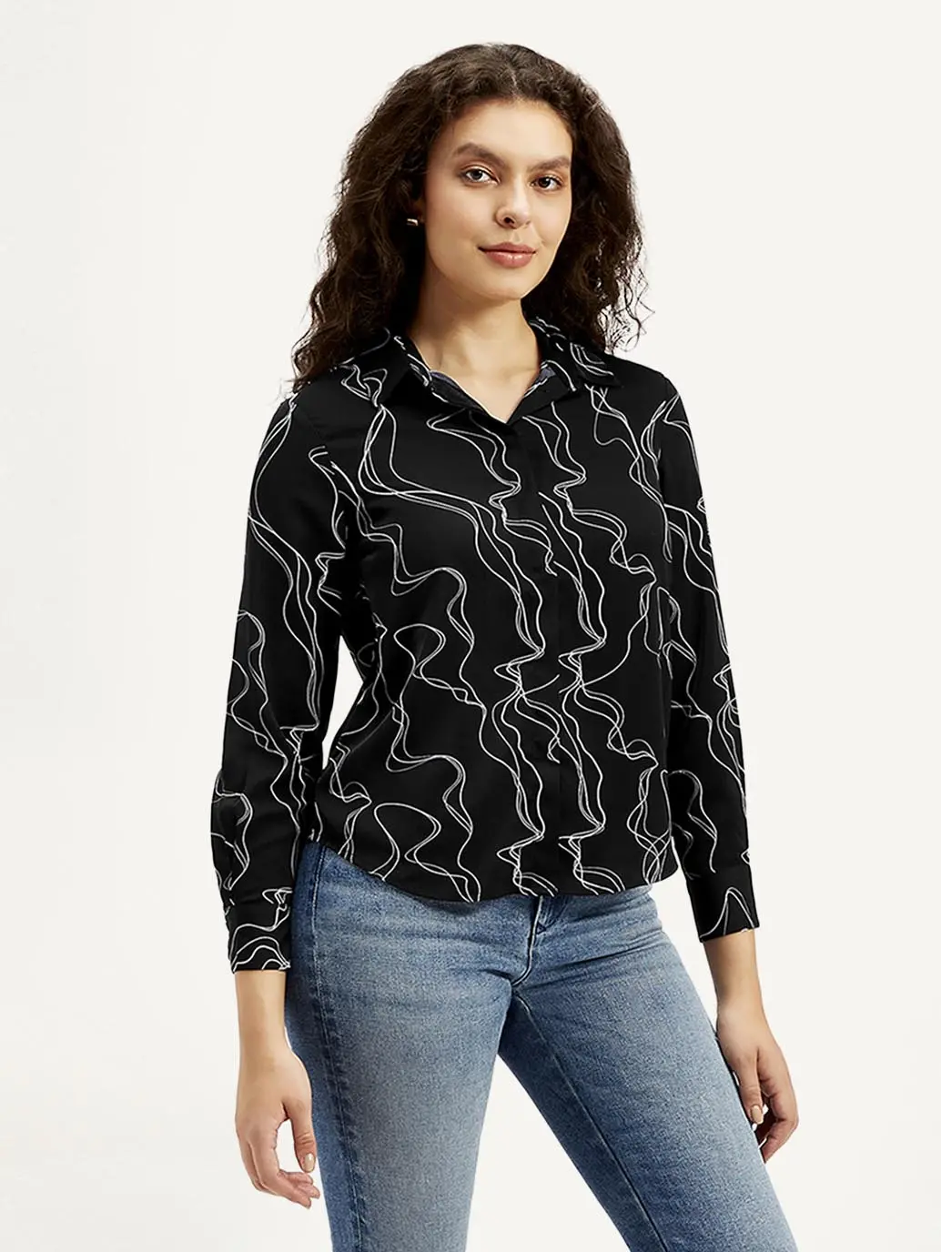 Women's Abstract Spread Collar Shirt 5