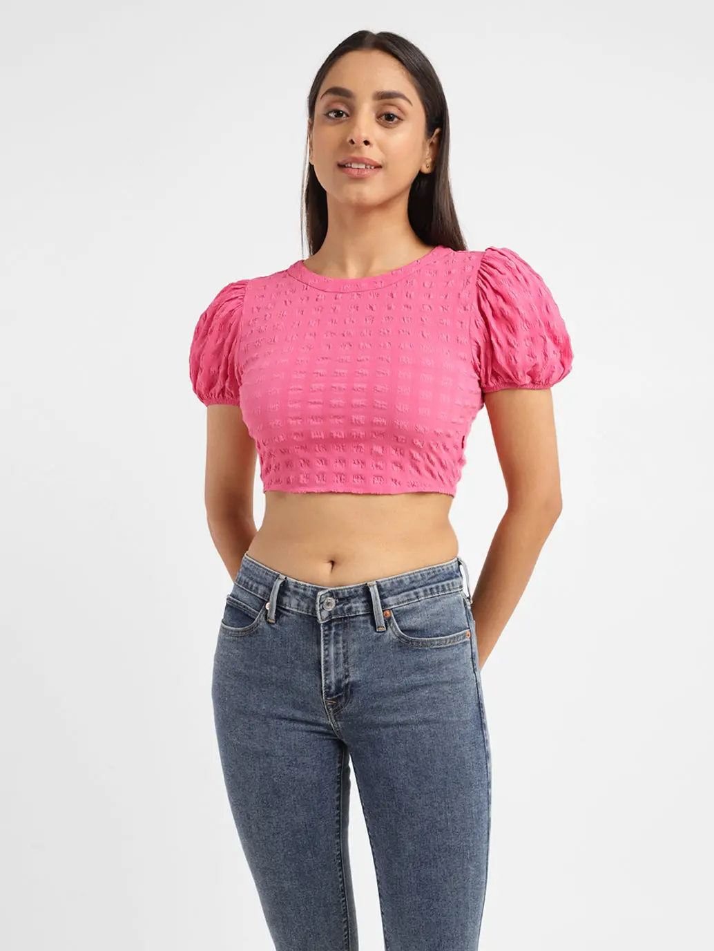 Women's Textured Pink Round Neck Top 1