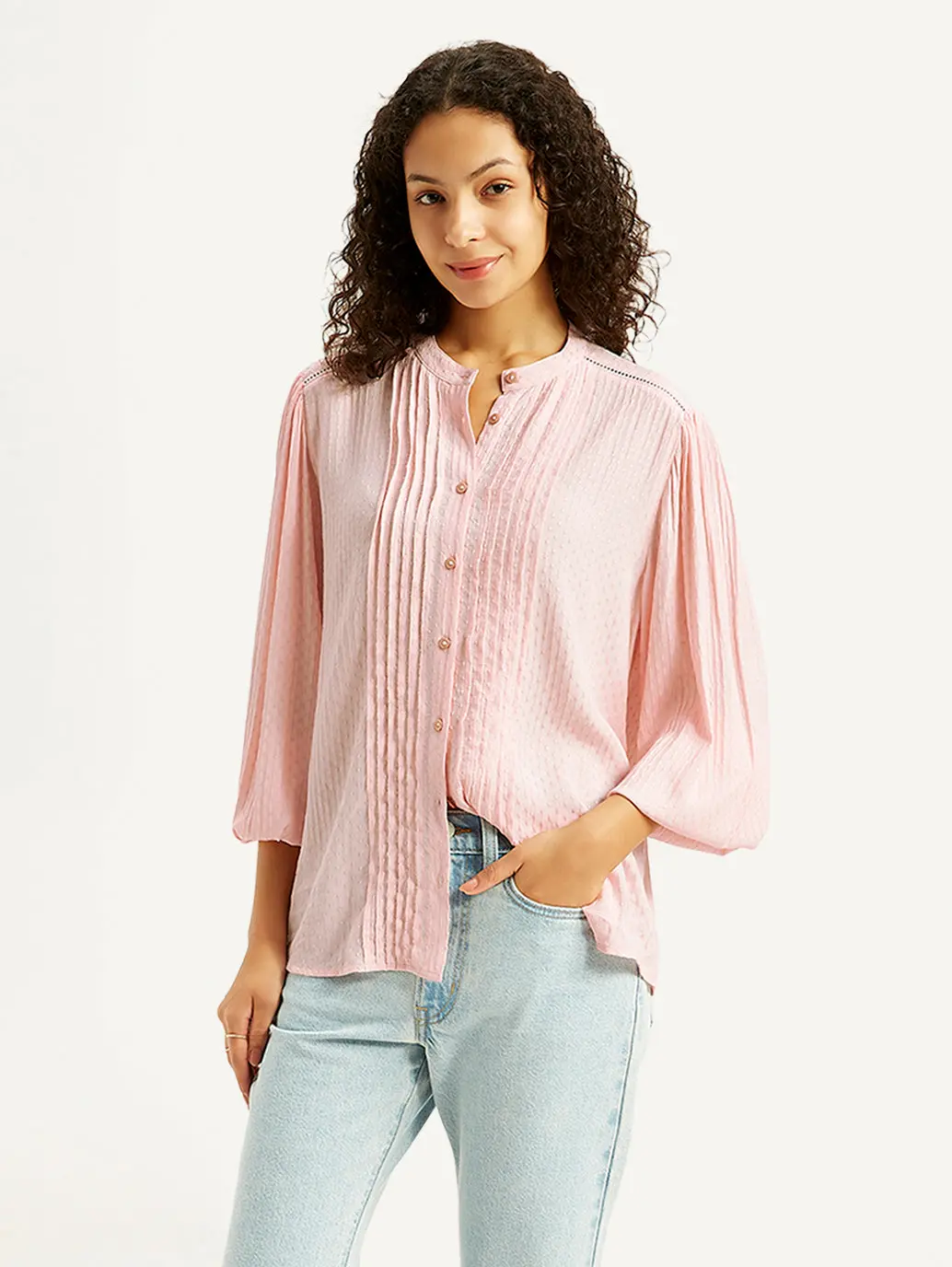 Women's Self Design Light-Pink Band Neck Top 3