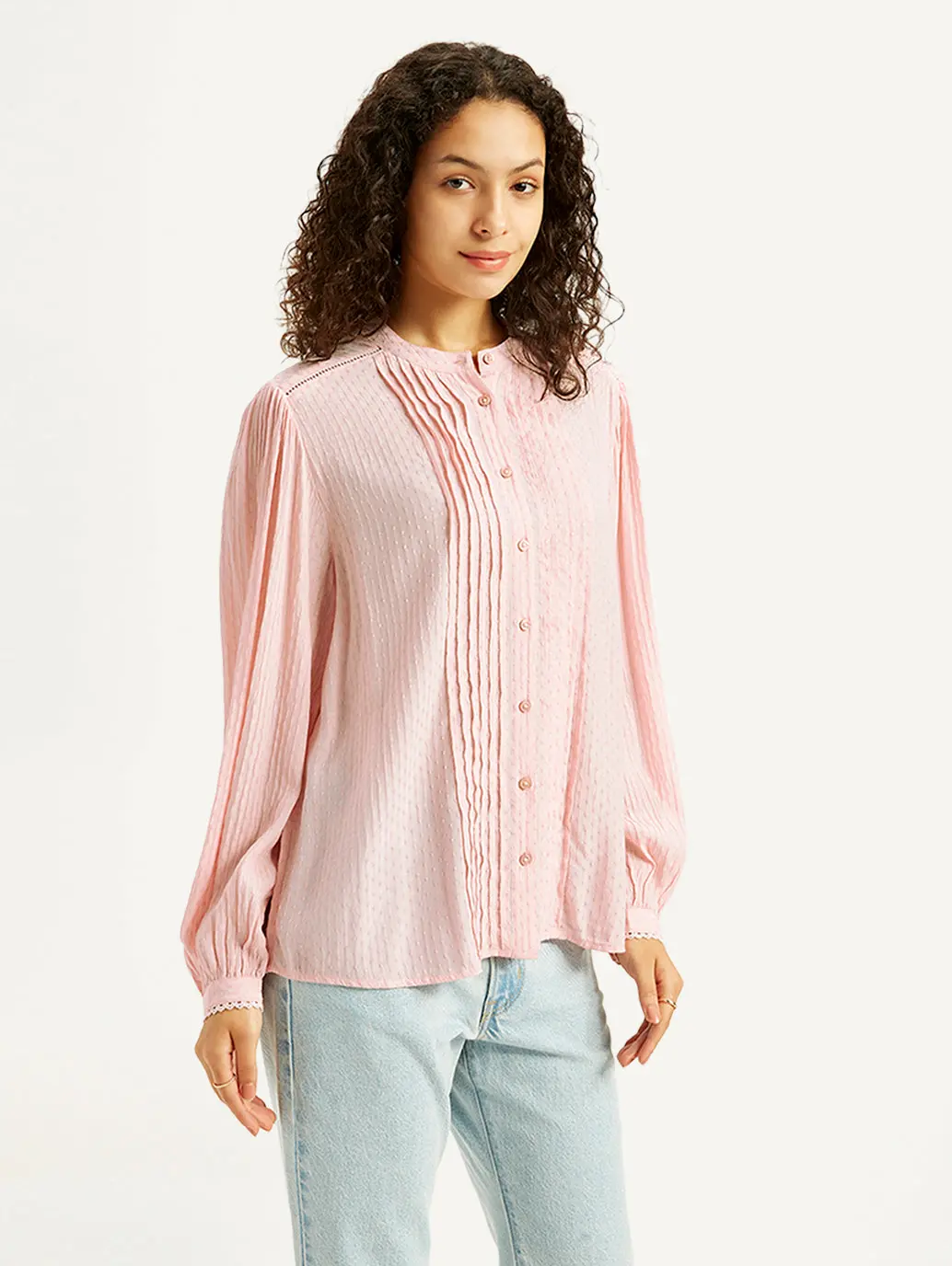 Women's Self Design Light-Pink Band Neck Top 4
