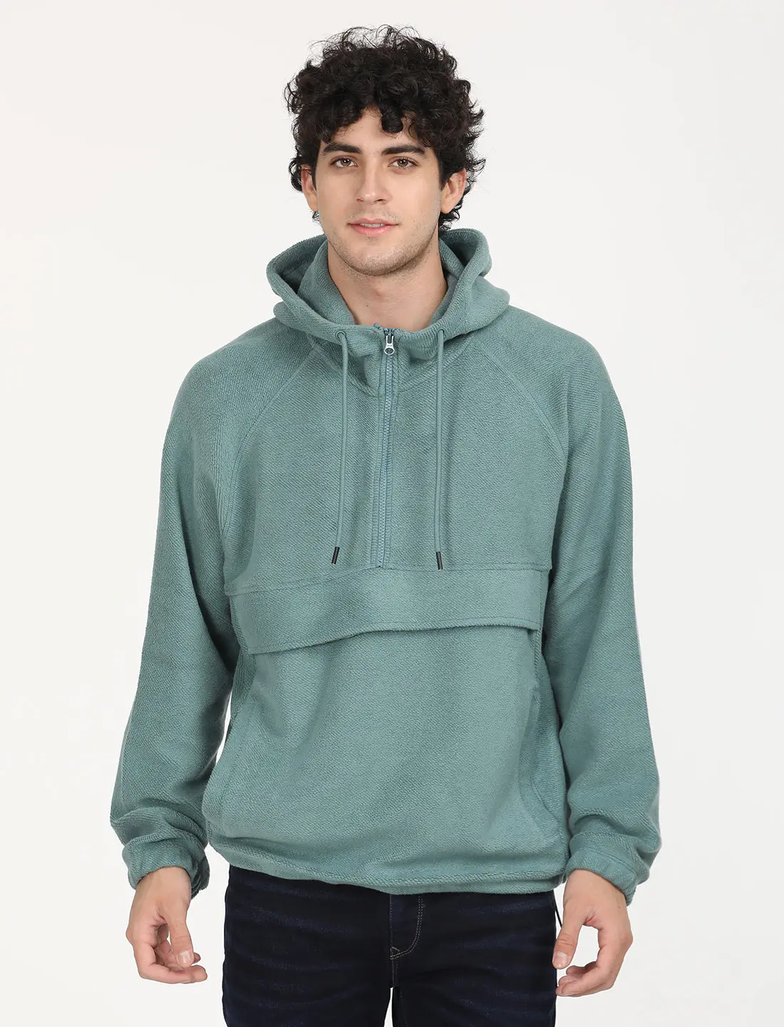 Men's Solid Green Hooded Sweatshirt 1