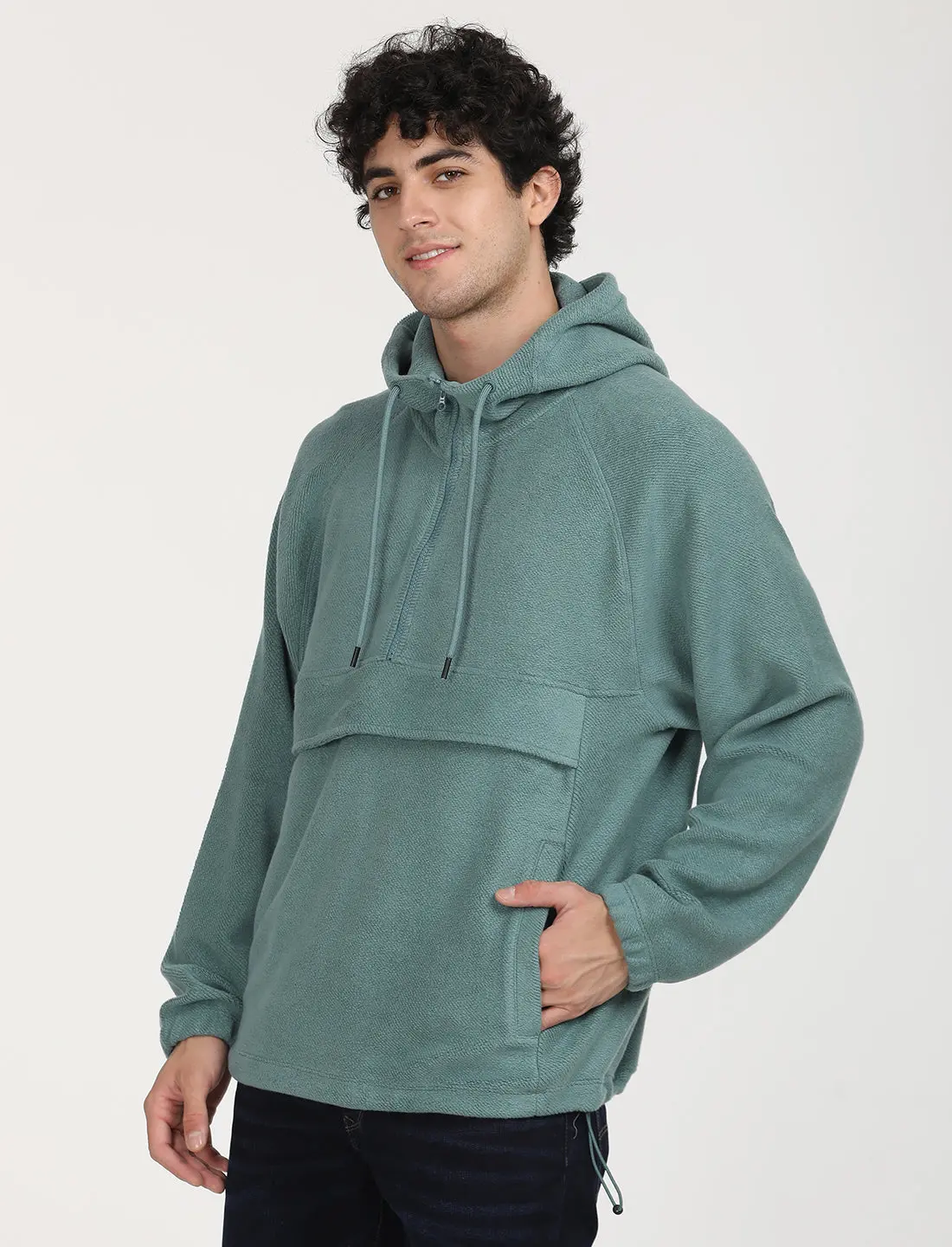 Men's Solid Green Hooded Sweatshirt 2