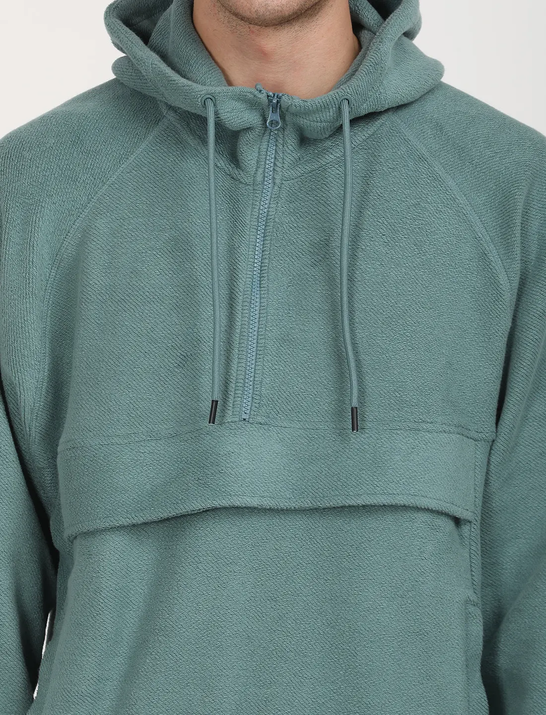 Men's Solid Green Hooded Sweatshirt 4