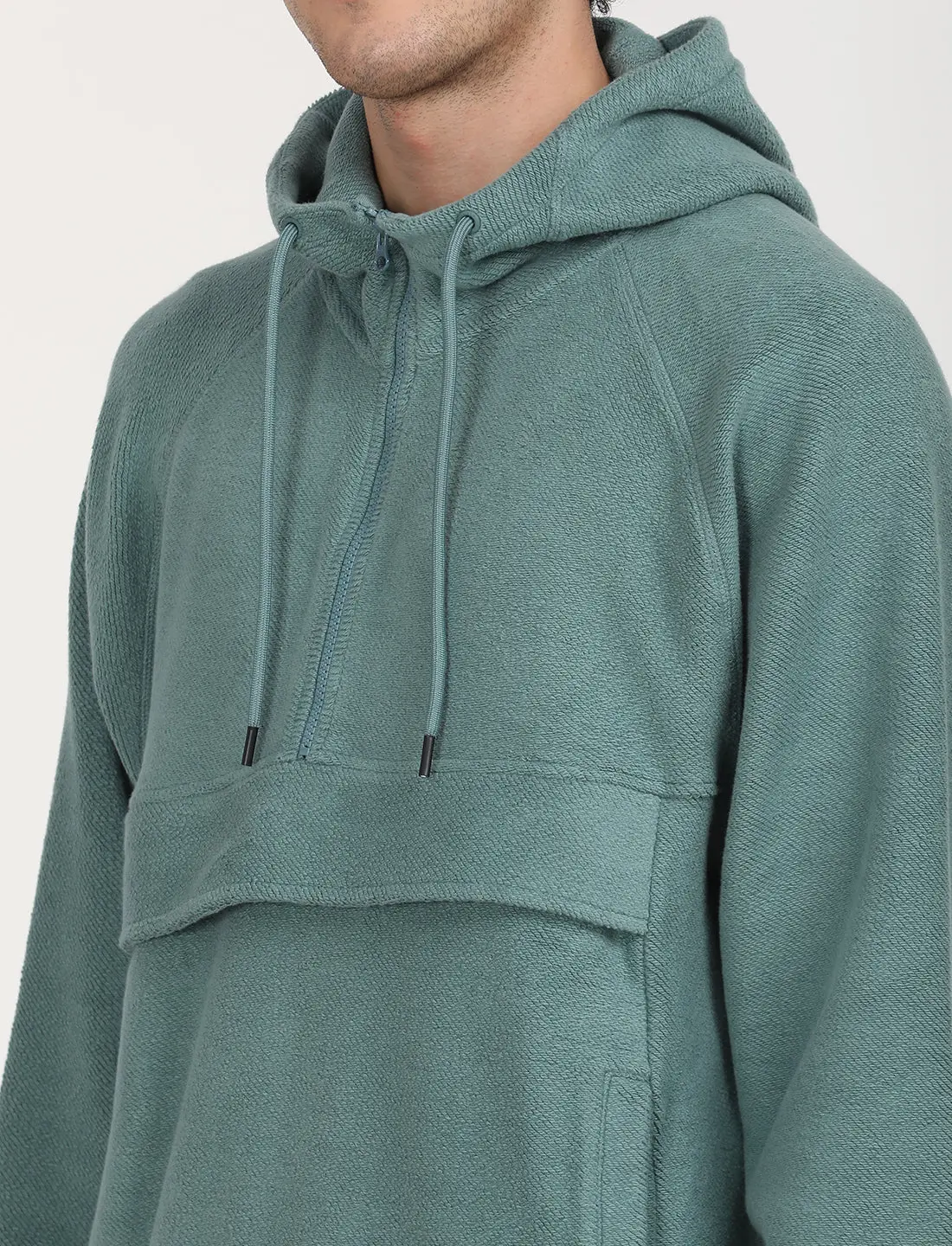 Men's Solid Green Hooded Sweatshirt 5