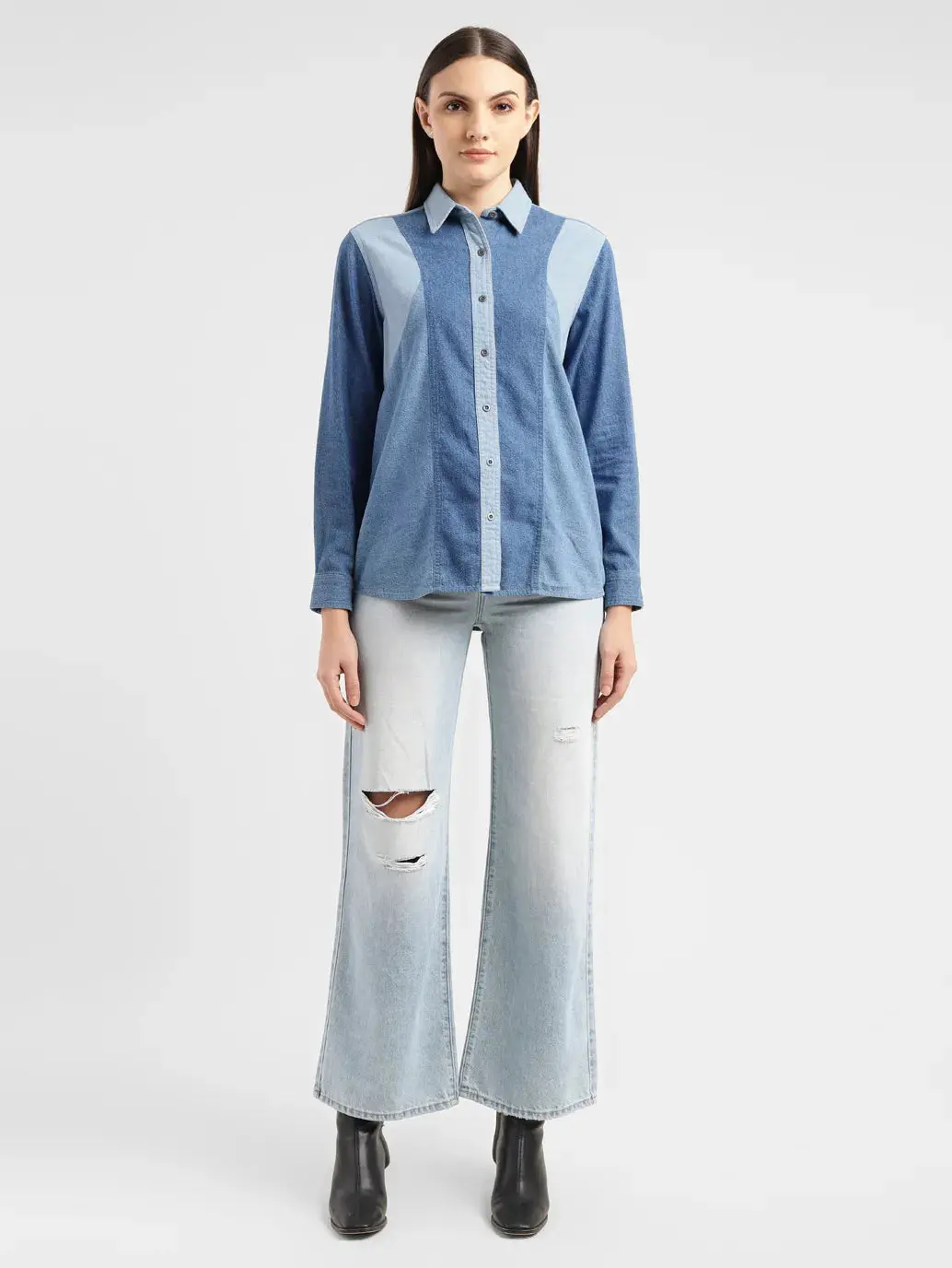Women's Colorblock Spread Collar Shirt 1