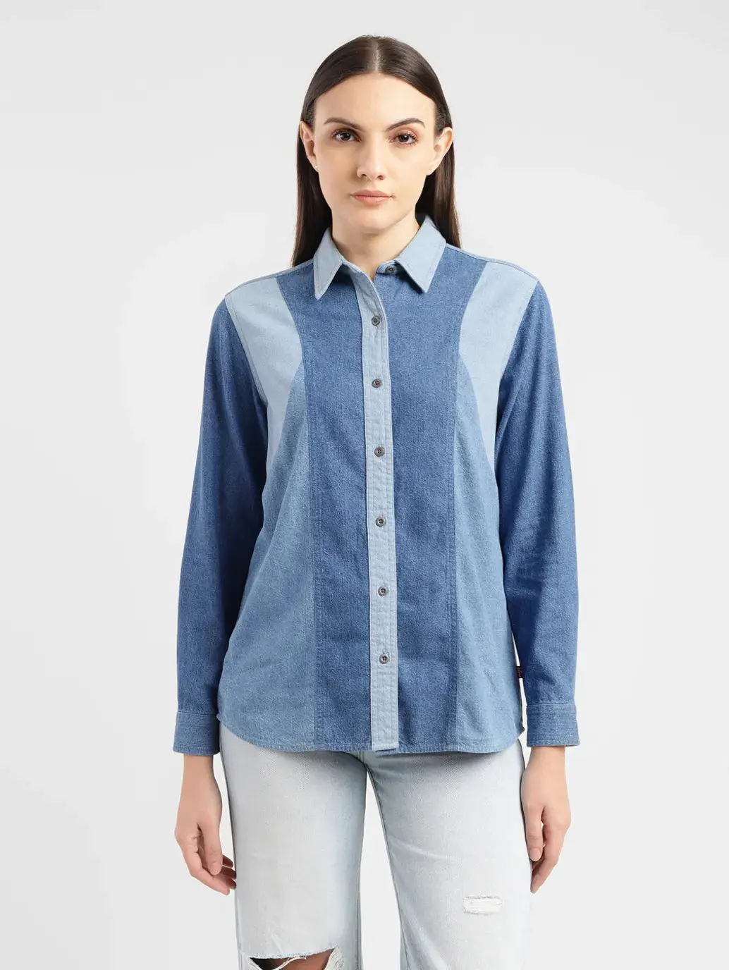 Women's Colorblock Spread Collar Shirt 2