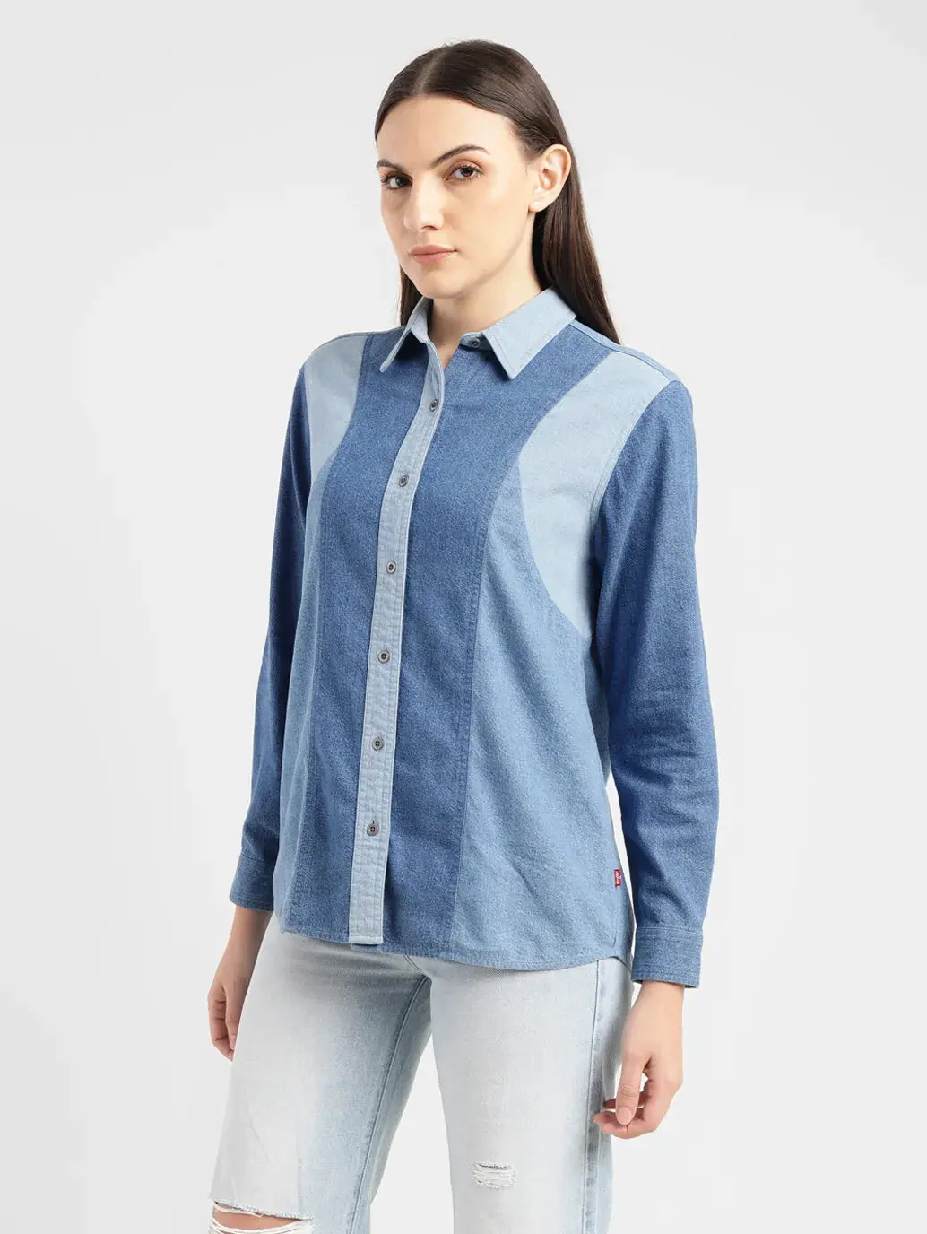 Women's Colorblock Spread Collar Shirt 4