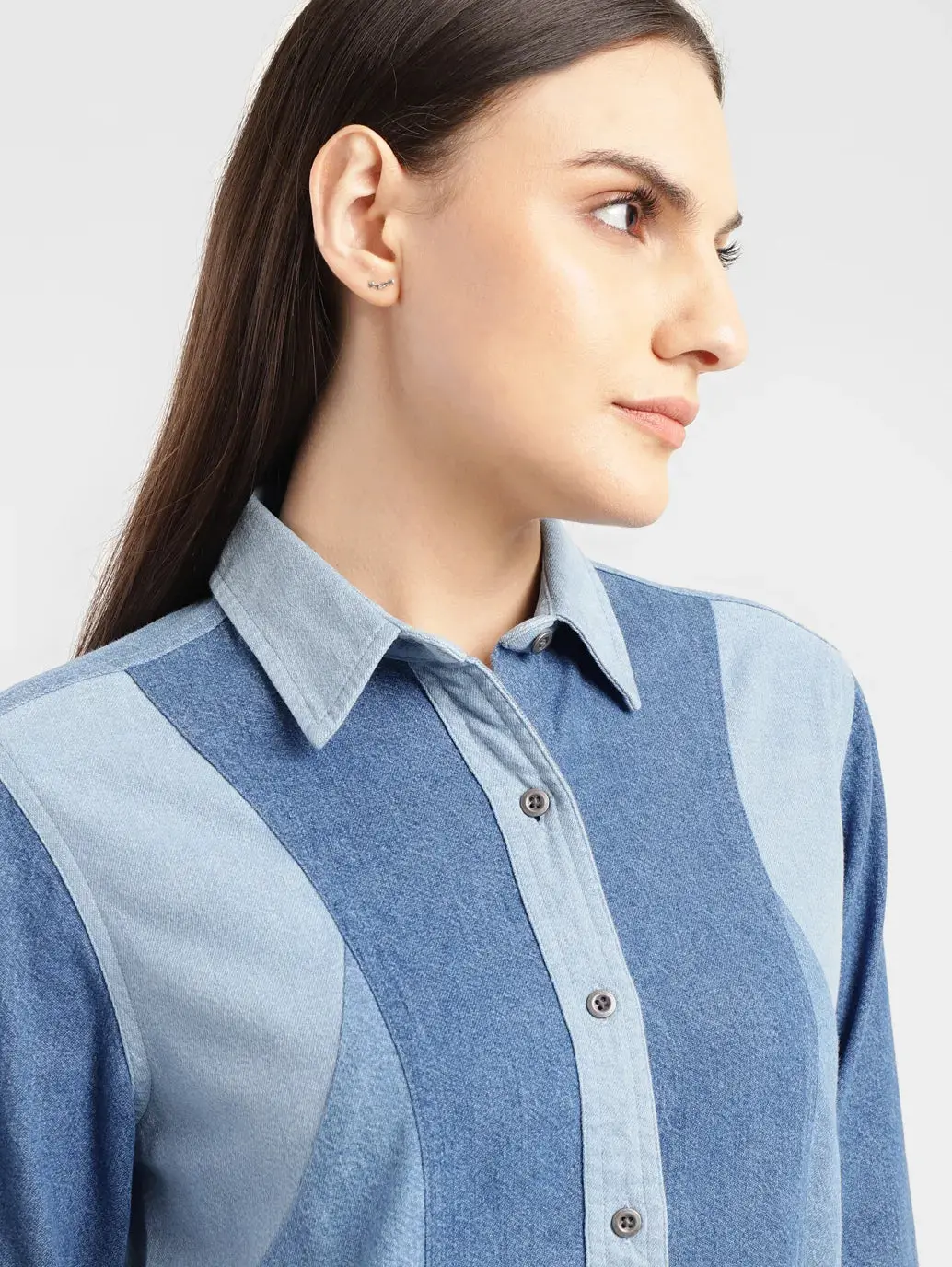 Women's Colorblock Spread Collar Shirt 5