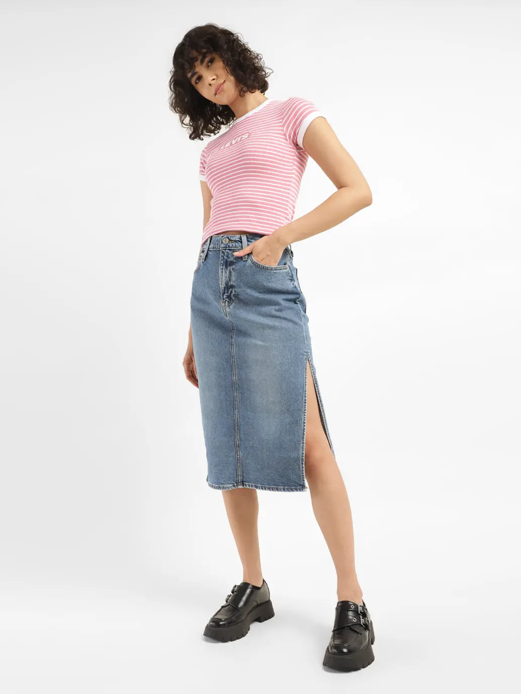 Women's Mid Rise Blue Solid Skirt 1