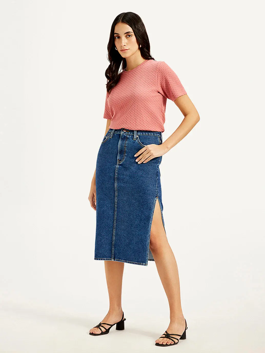 Women's High Rise Blue Straight Fit Skirt 1