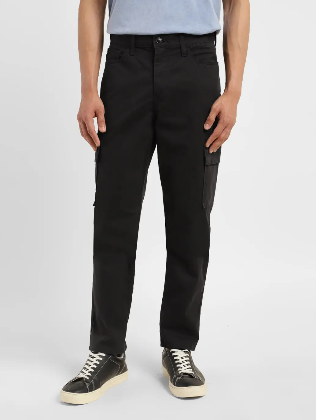 Men's Black Loose Fit Cargo Trousers 7