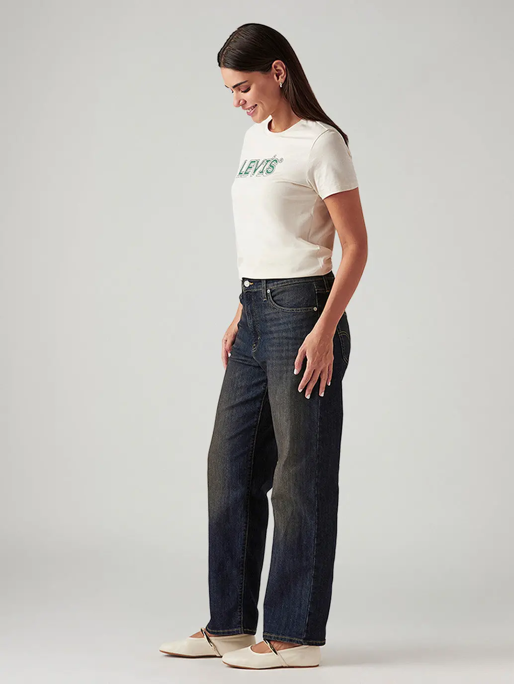 Women's 94 Dark Indigo Baggy Fit Mid Rise Tinted Jeans 7