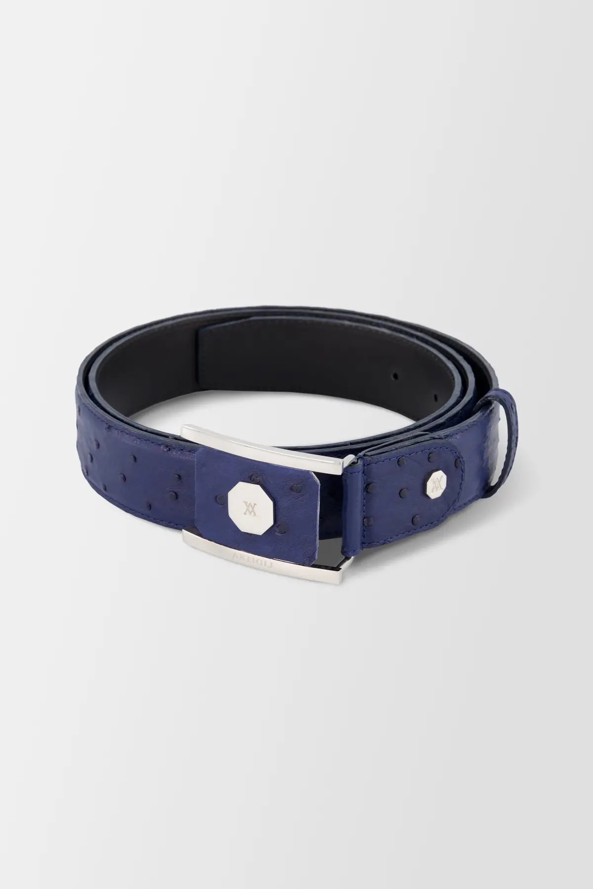 Artioli Blue Palladium Ostrich Belt 1