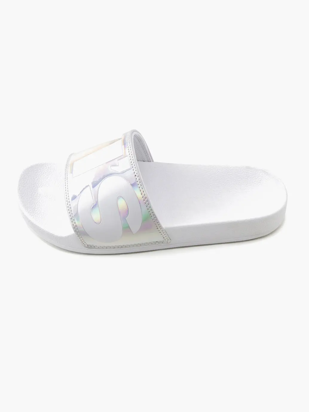 Women's White & Silver Casual Slides 1