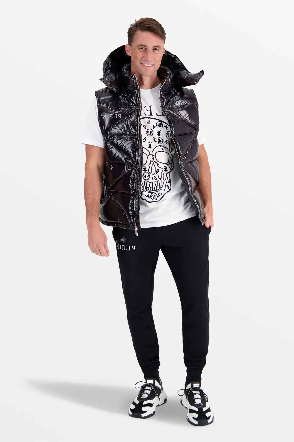 Philipp Plein Black Sleeveless Quilted Down Jacket Hexagon 1