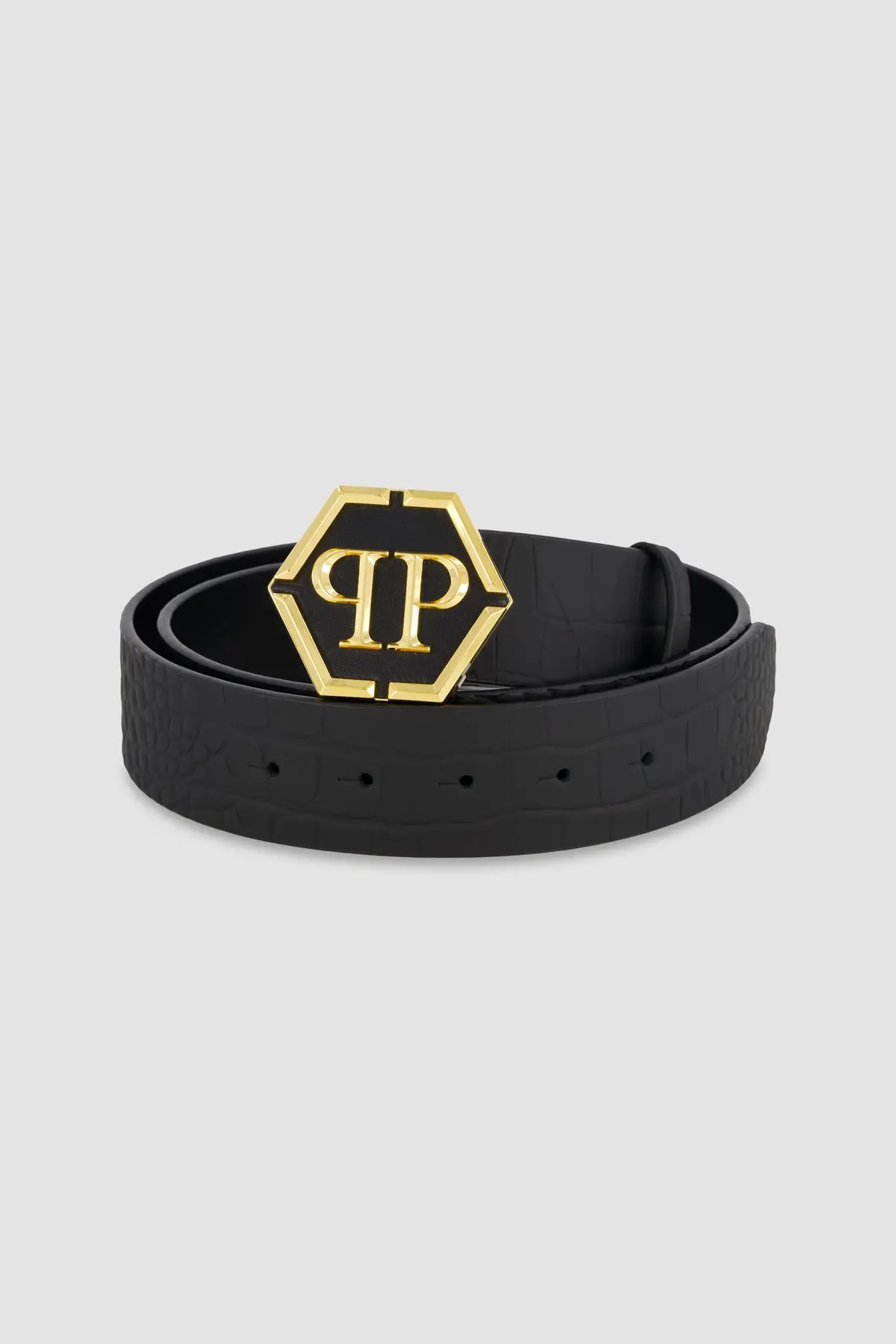 Philipp Plein Black Leather Hexagon Belt 1