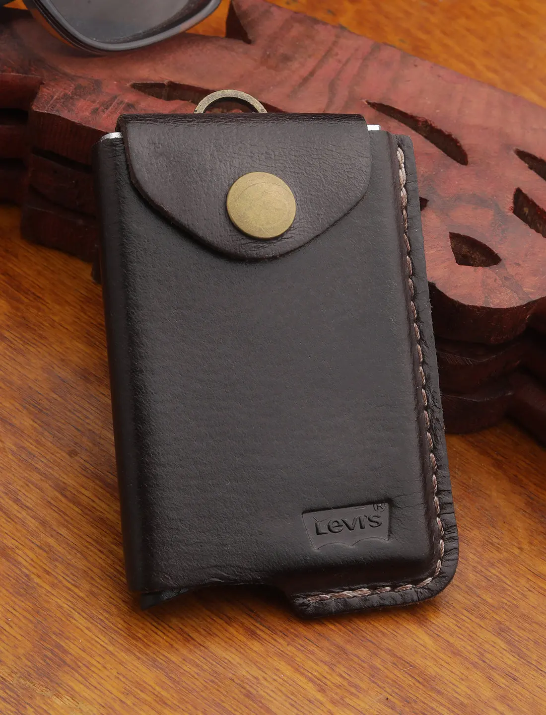Men's Brown Solid Card Holder 1