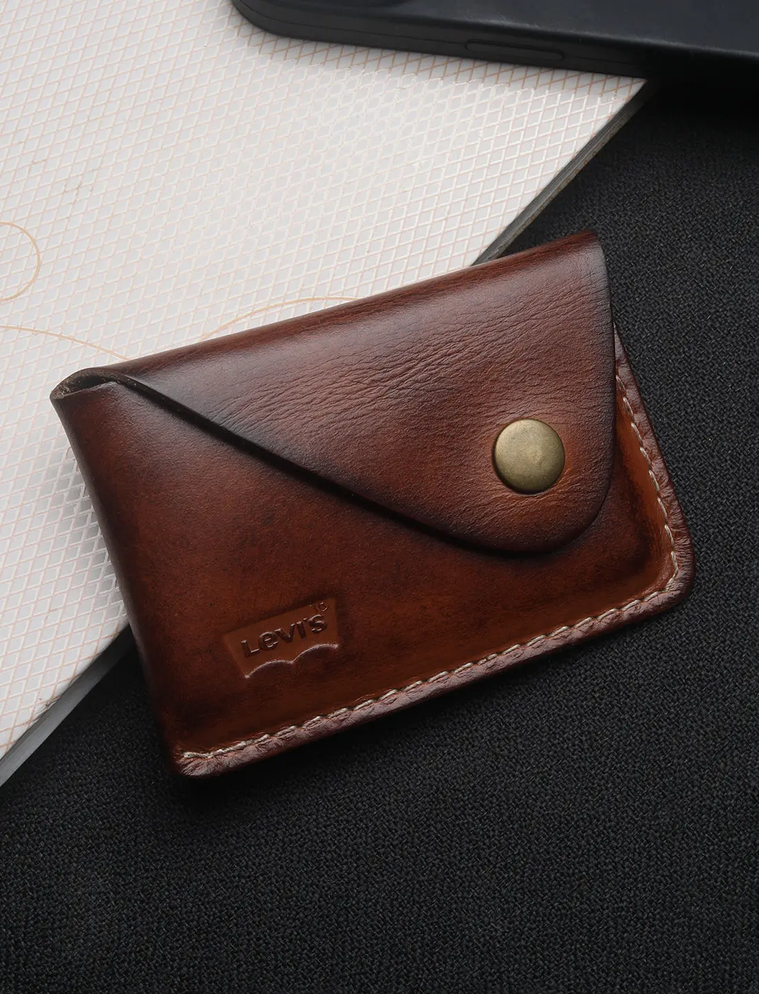 Men's Tan Solid Card Holder 1