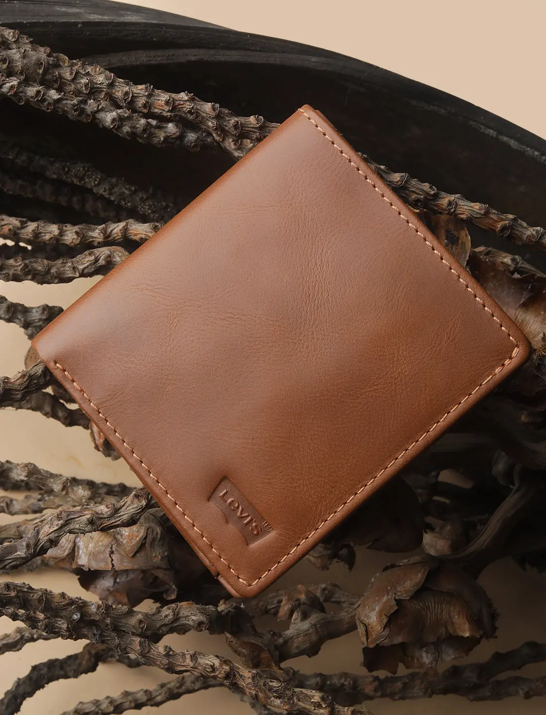 Men's Tan Solid Bi-Fold Wallet 1