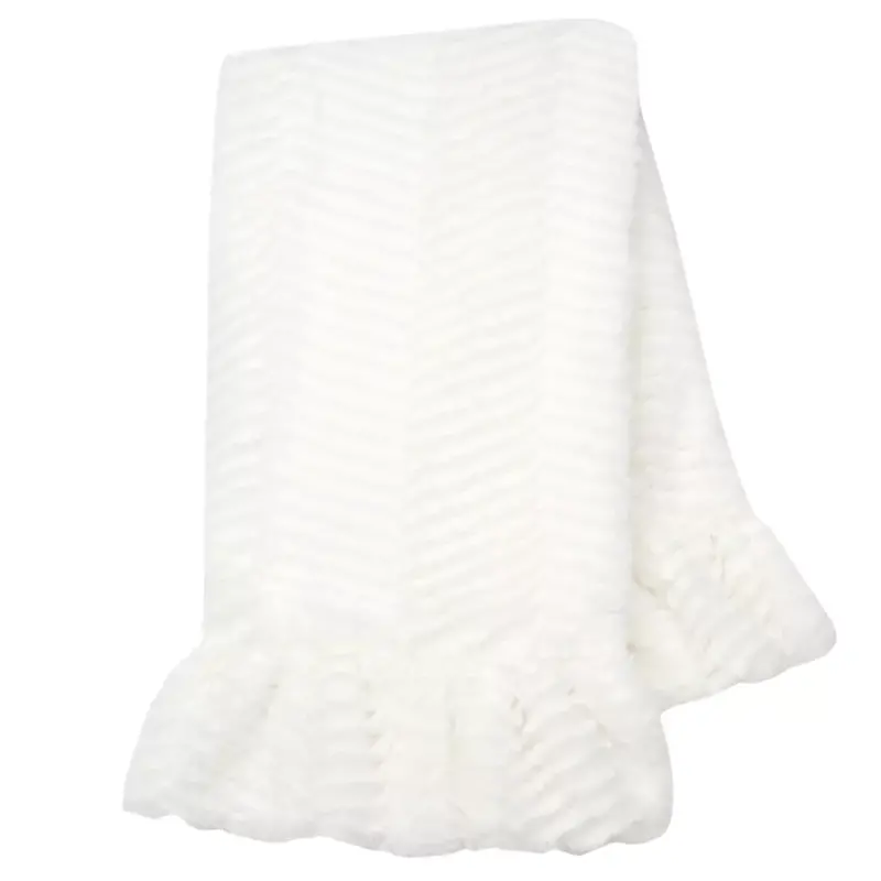 Signature White Ruffled Lux Minky/Jersey Chevron Baby Blanket 1