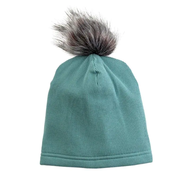 Textured Waffle-Knit Pom Pom Beanie - Image 3