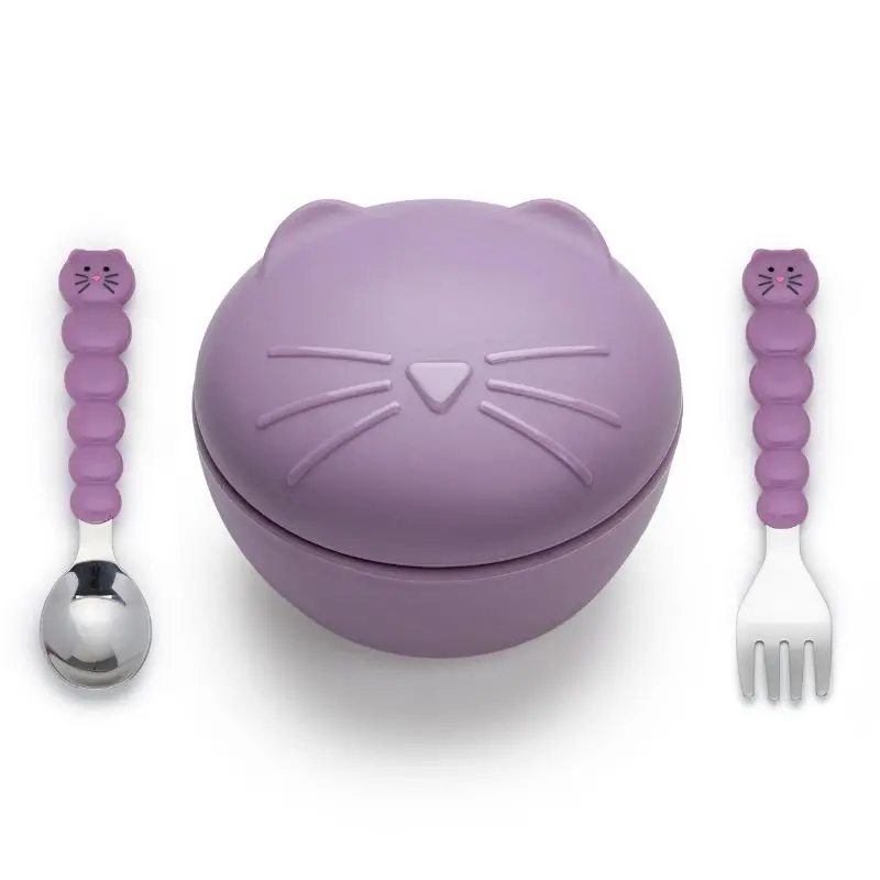 Silicone Animal Bowl With Lid And Utensils 1
