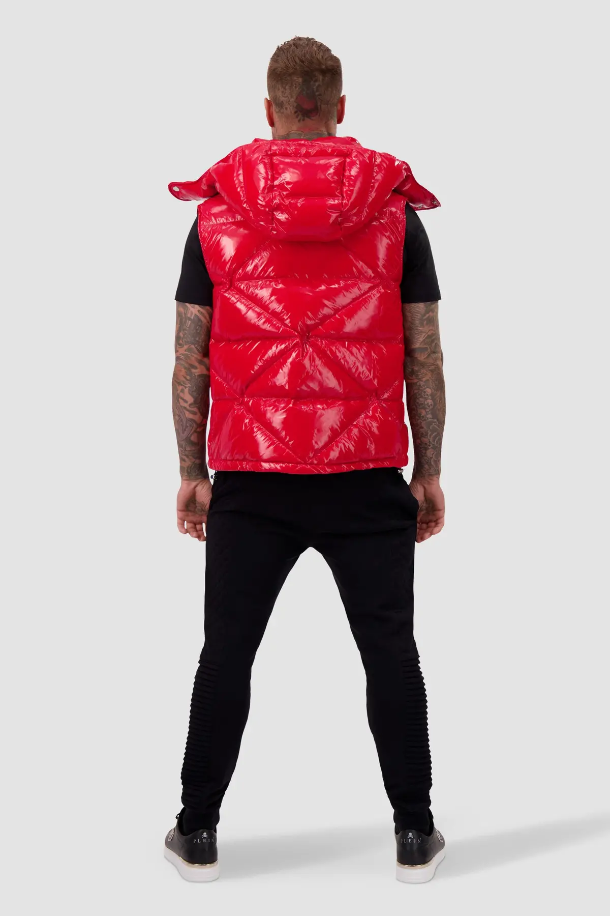 Philipp Plein Red Sleeveless Quilted Down Jacket Hexagon 3