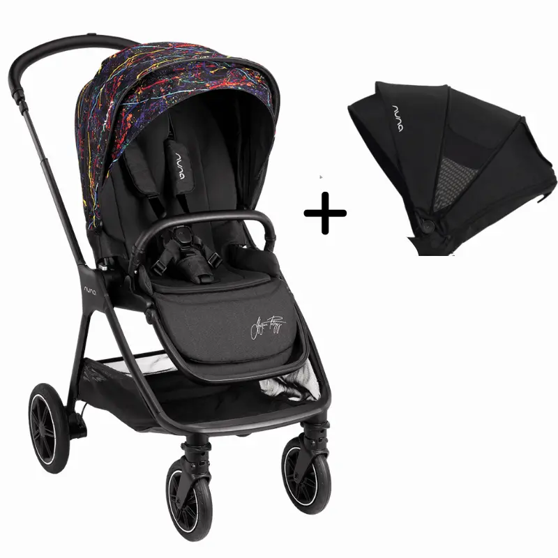 Triv Stroller In Rainbow + Extra Black Canopy Bundle 1