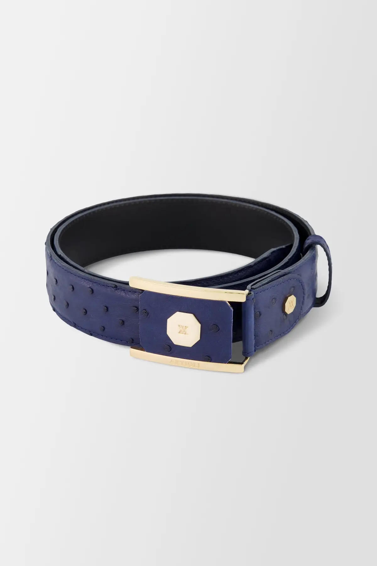 Artioli Blue/Gold Ostrich Belt 1