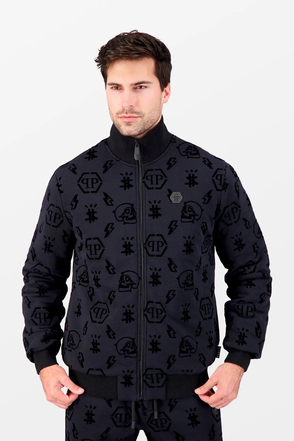 Philipp Plein Black Flock Monogram Jogging Jacket 2