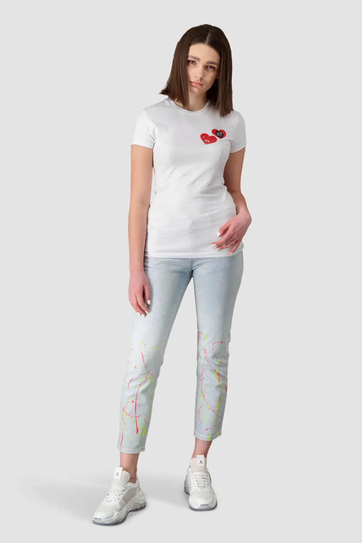 Philipp Plein White Round Neck Ss Love Plein T-Shirt 1