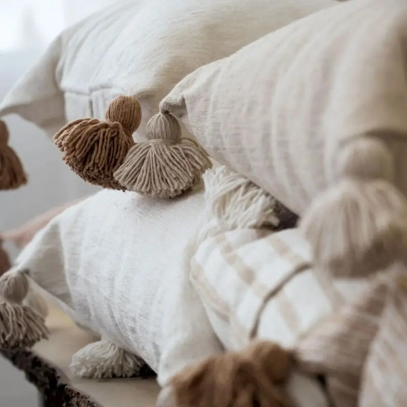 Beige Striped Moroccan Pillow 2