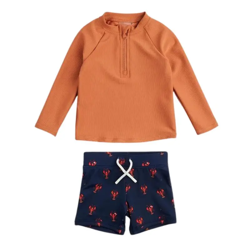 Ribbed Long-Sleeve Rashguard Set With Swim Shorts 1
