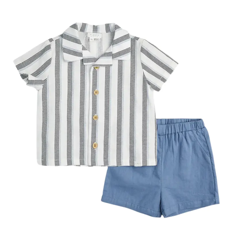 Dress Blue Striped Crosshatch Linen Set 1