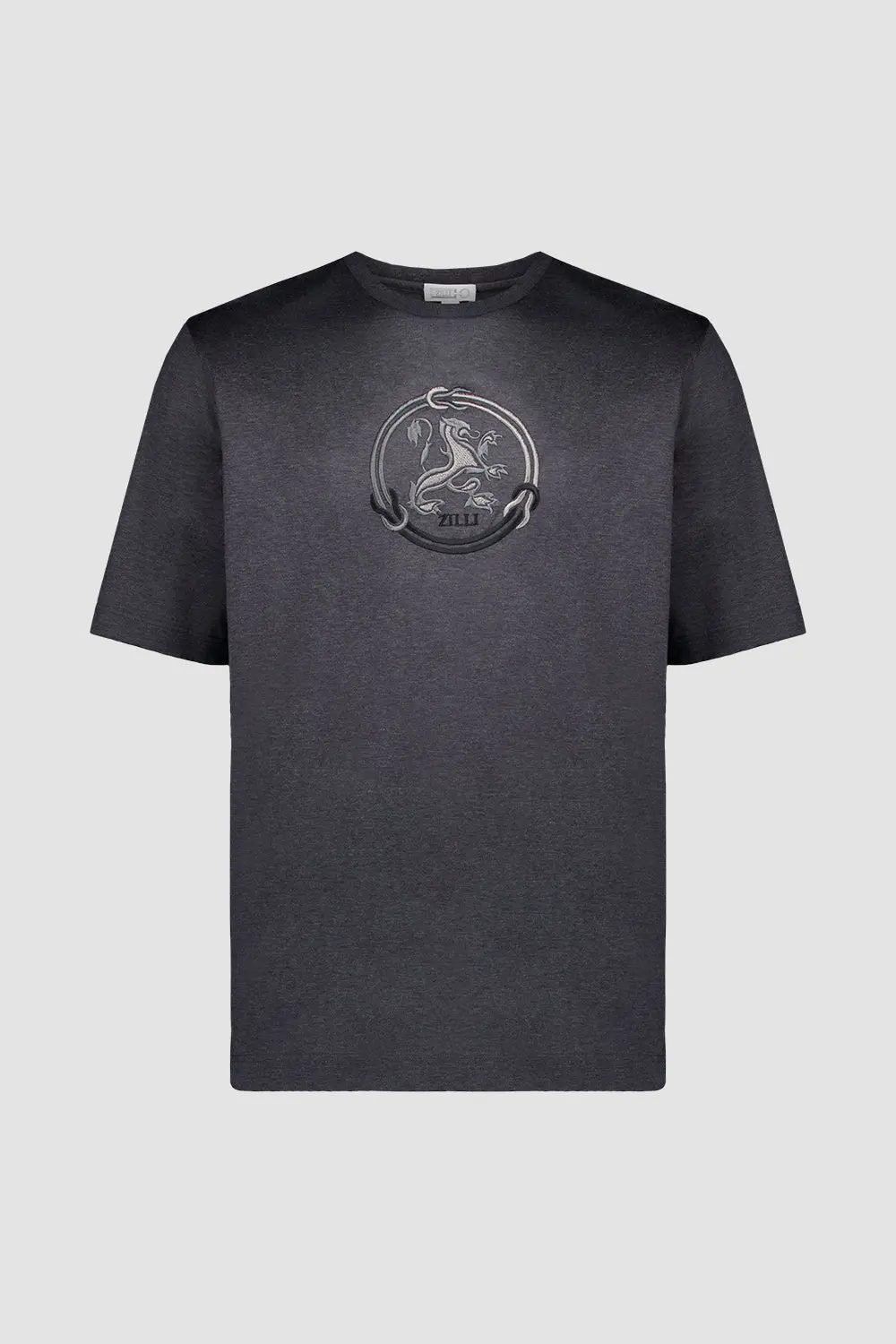 Zilli Grey Round Neck Lion Circle Embroidered T-Shirt 1