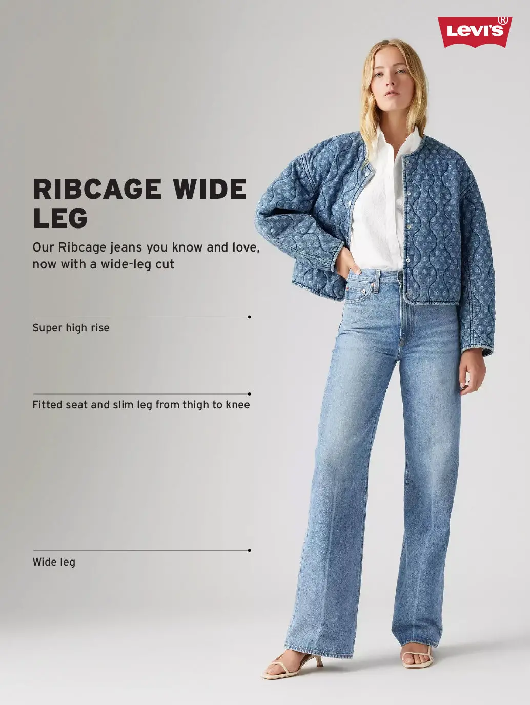 Women's Light Indigo Ribcage Wide Leg Fit High Rise Jeans 4