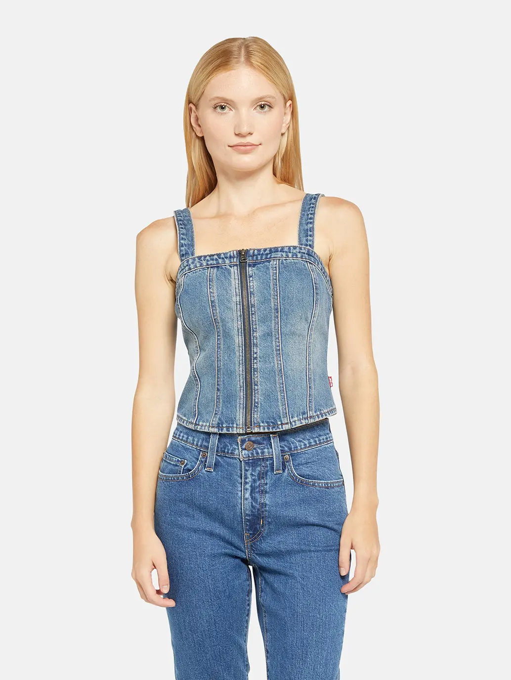 Women's Solid Square Neck Denim Top 1